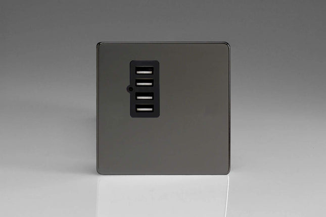 Varilight XDIU4BS Screwless Iridium Black 4 Gang 5V DC 4800mA USB Charging Port (Single Plate)