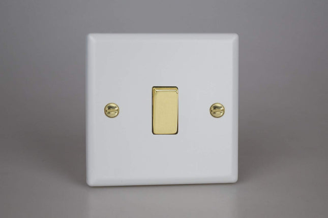 Varilight Vogue Collection Matt White 1-Gang 1 or 2-Way 10 Amp Switch with Brass Rocker