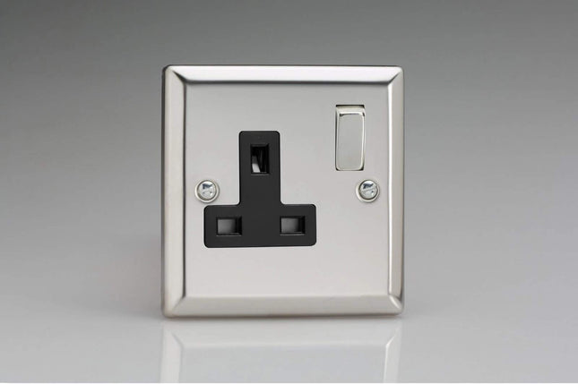 Varilight XC4DB 13A Switched Socket 1-Gang Black Mirror Chrome