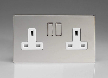 Varilight XDC5WS 13A Socket Polished Chrome White 2-Gang, 86x147x32mm