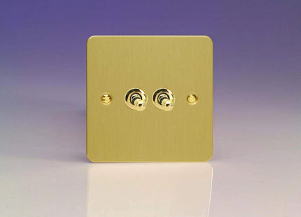 Varilight 2-Gang 1 or 2W 10A Classic Toggle Switch Ultra Flat Brushed Brass XFBT2