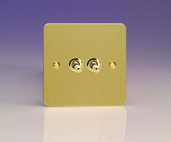Varilight 2-Gang 1 or 2W 10A Classic Toggle Switch Ultra Flat Brushed Brass XFBT2