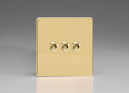 Varilight 3-Gang 10A 1- or 2-Way Toggle Light Switch Polished Brass XDVT3S