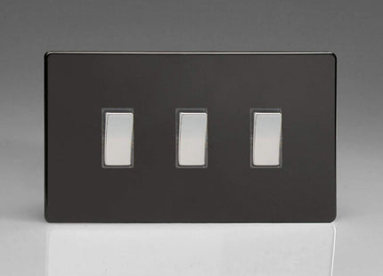 Varilight 3-Gang 10A 1- or 2-Way Rocker Light Switch (Twin Plate) Premium Black XDL93S