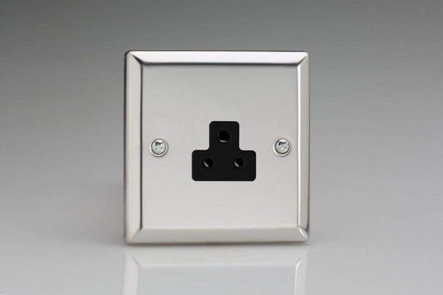 Varilight 1-Gang 2A Round Pin Plug Socket Mirror Chrome XCRP2AB