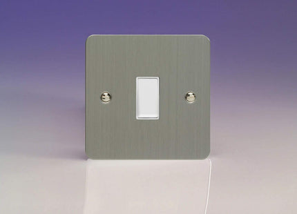 Varilight XFSBPW 1-Gang 10A Retractive Switch In Brushed Steel With White Insert