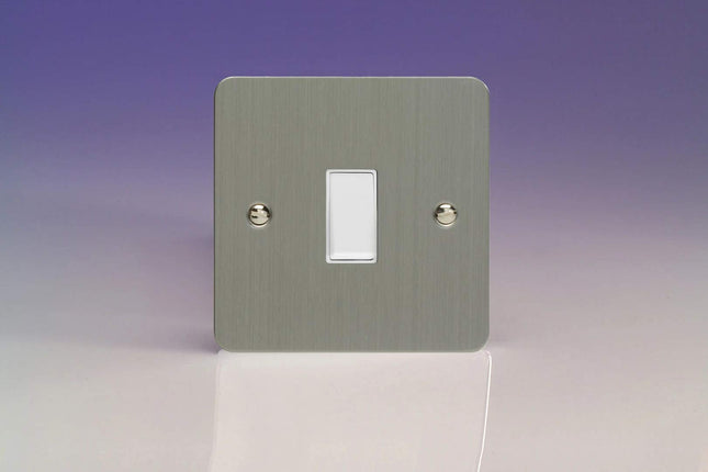 Varilight XFSBPW 1-Gang 10A Retractive Switch In Brushed Steel With White Insert