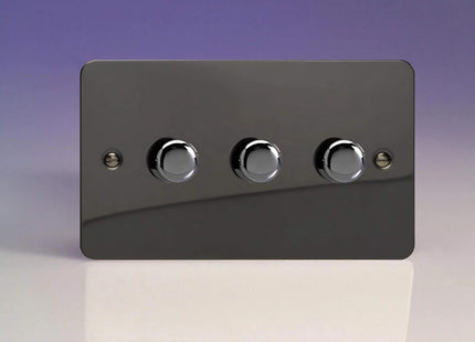 Varilight V-Pro Ultra Flat Iridium Black 3 Gang LED Trailing Edge Dimmer Switch 1 or 2 Way