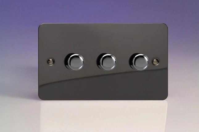 Varilight V-Pro Ultra Flat Iridium Black 3 Gang LED Trailing Edge Dimmer Switch 1 or 2 Way