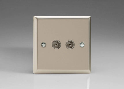 Varilight 2-Gang TV Plug Socket, Co-Axial Satin Chrome XN88