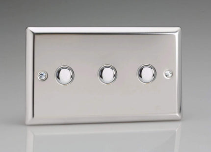 Varilight 3-Gang 6A 1-Way Push-to-Make Momentary Switch (Twin Plate) Mirror Chrome XCM3