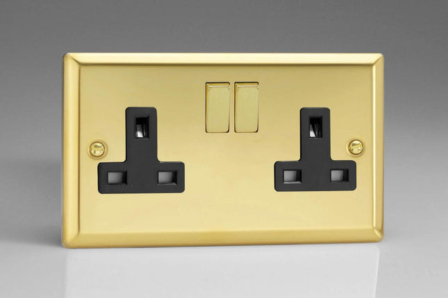 Varilight XV5DB 13A Switched Socket 2-Gang Black Victorian Brass