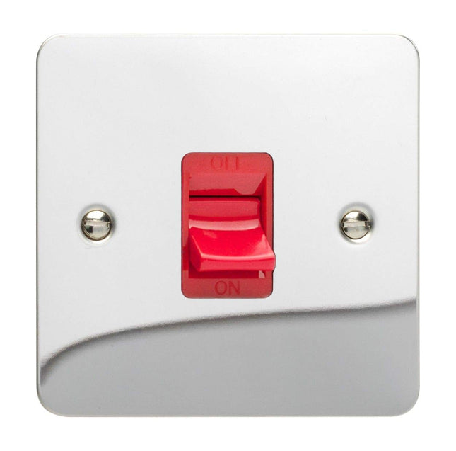 Varilight 45A Cooker Switch (Single Plate, Red Rocker) Polished Chrome XFC45S