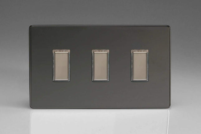 Varilight Eclique 2 3-Gang Tactile Touch Control Dimming Light Switch Slave for use with Master on 2-Way Circuits (Twin Plate) Iridium JDIES003S