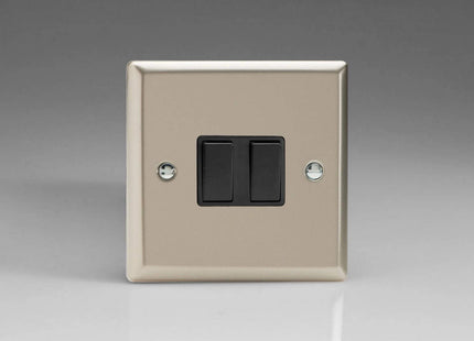Varilight 2-Gang (10A Intermediate Switch + 10A 1- or 2-Way Rocker Light Switch) Satin Chrome XN71B