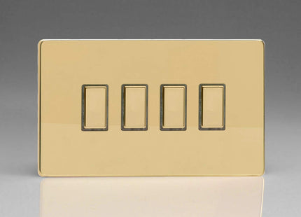 Varilight Eclique 2 4-Gang Tactile Touch Control Dimming Light Switch Slave for use with Master on 2-Way Circuits (Twin Plate) Polished Brass JDVES004S