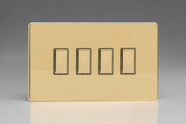 Varilight Eclique 2 4-Gang Tactile Touch Control Dimming Light Switch Slave for use with Master on 2-Way Circuits (Twin Plate) Polished Brass JDVES004S