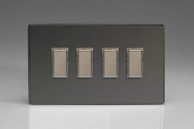 Varilight Eclique 2 4-Gang Tactile Touch Control Dimming Light Switch Slave for use with Master on 2-Way Circuits (Twin Plate) Iridium JDIES004S