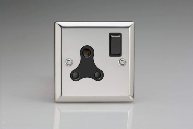 Varilight 1-Gang 15A Round Pin Plug Socket Mirror Chrome XCRP15AB