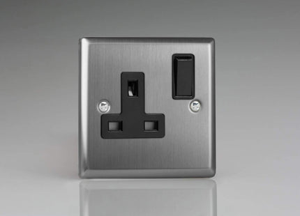 Varilight XT4B 13A Switched Socket Brushed Steel Black 1-Gang