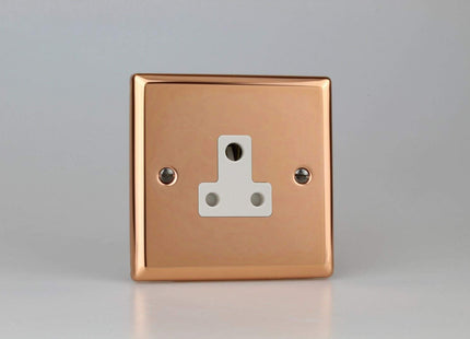 Varilight Classic Polished Copper 1-Gang 5A Round Pin Socket with White Insert