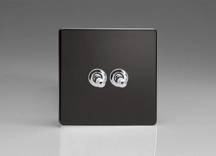 Varilight 2-Gang 2 Way 10 Amp Toggle Light Switch Flat Dimension Screwless Jet Black XDLT2S