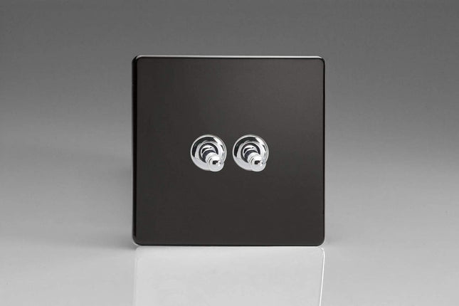 Varilight 2-Gang 2 Way 10 Amp Toggle Light Switch Flat Dimension Screwless Jet Black XDLT2S