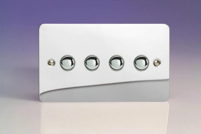 Varilight 4-Gang 6A 1- or 2-Way Push-On/Off Impulse Switch (Twin Plate) Polished Chrome XFCP4
