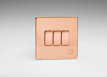 Varilight XDY3S.AC Screwless Antimicrobial Copper 3 Gang 10A 1 or 2 Way Rocker Light Switch