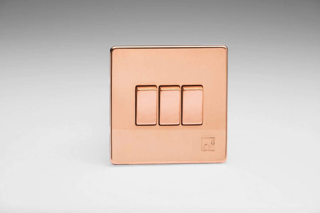Varilight XDY3S.AC Screwless Antimicrobial Copper 3 Gang 10A 1 or 2 Way Rocker Light Switch