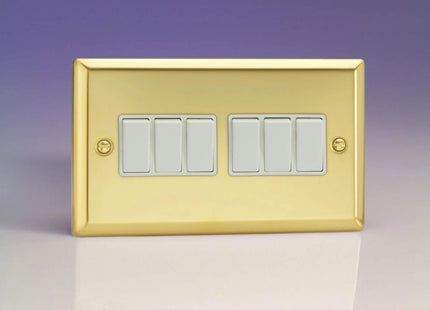 Varilight 6-Gang 10A 1- or 2-Way Rocker Light Switch (Twin Plate) Victorian Brass XV96W
