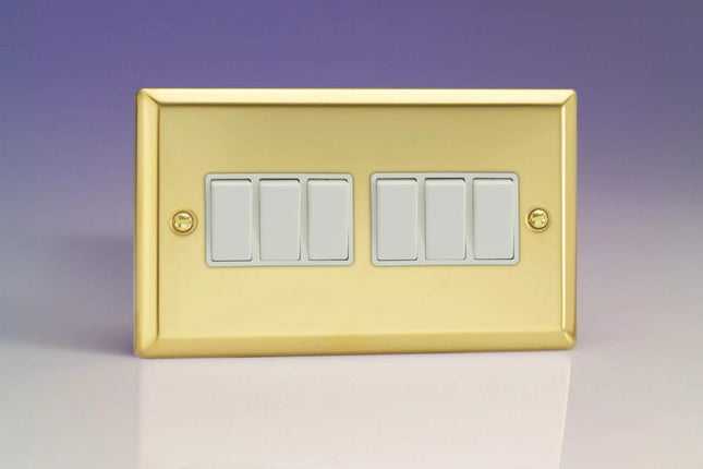 Varilight 6-Gang 10A 1- or 2-Way Rocker Light Switch (Twin Plate) Victorian Brass XV96W