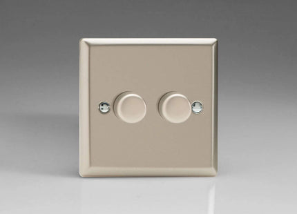 Varilight Classic V-Pro Satin Chrome 2-Gang LED Trailing Edge Dimmer Switch 1 or 2 Way