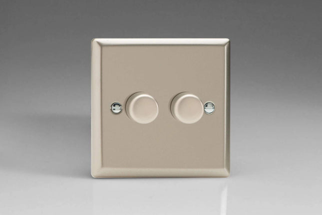 Varilight Classic V-Pro Satin Chrome 2-Gang LED Trailing Edge Dimmer Switch 1 or 2 Way