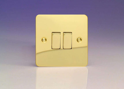 Varilight Ultra Flat Plate Polished Brass 2-Gang Light Switch XFV2D