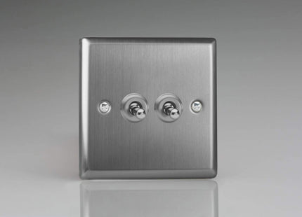 Varilight XTT2 Classic Brushed Steel 2-Gang 10A 1 or 2 Way Toggle Light Switch