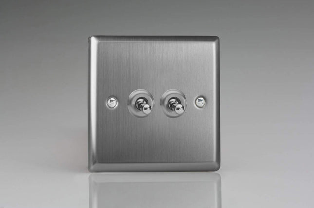 Varilight XTT2 Classic Brushed Steel 2-Gang 10A 1 or 2 Way Toggle Light Switch
