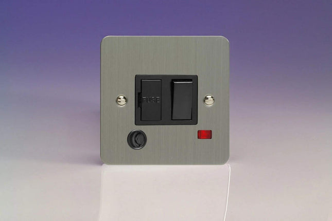 Varilight XFS6FONB 13A Switched Fuse Spur In Brushed Steel With Neon & Flex Outlet With Black Insert