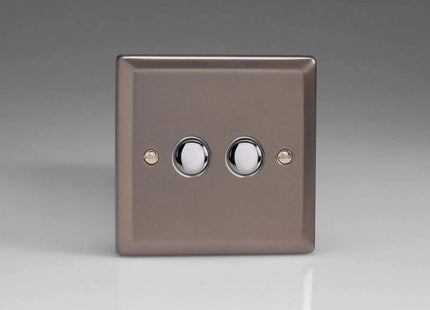 Varilight 2-Gang 6A 1- or 2-Way Push-On/Off Impulse Switch Pewter XRP2
