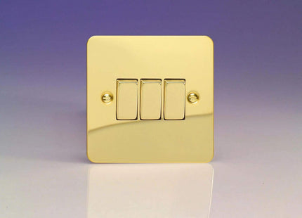 Varilight Ultra Flat Plate Polished Brass 3 Gang Light Switch XFV3D