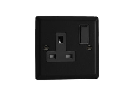Varilight Urban Matt Black 1-Gang Double Pole Switched 13 Amp Plug Socket with Black Insert