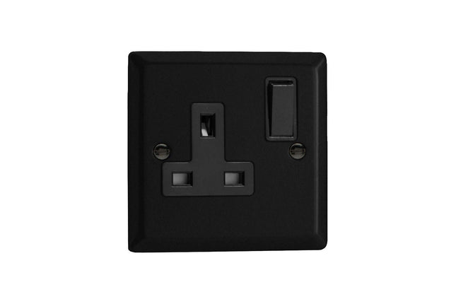 Varilight Urban Matt Black 1-Gang Double Pole Switched 13 Amp Plug Socket with Black Insert