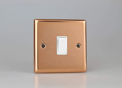 Varilight Classic Polished Copper 1-Gang 20A Double Pole Rocker Switch with White Insert