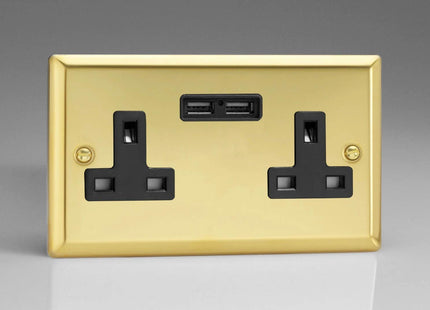Varilight XV5U2B 13A Socket 2-Gang With USB Black Victorian Brass