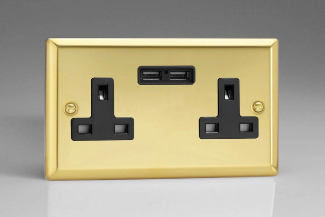 Varilight XV5U2B 13A Socket 2-Gang With USB Black Victorian Brass