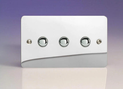 Varilight 3-Gang 6A 1-Way Push-to-Make Momentary Switch (Twin Plate) Polished Chrome XFCM3