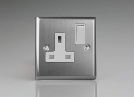 Varilight XT4W 13A Switched Socket Brushed Steel White 1-Gang