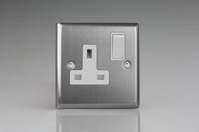 Varilight XT4W 13A Switched Socket Brushed Steel White 1-Gang