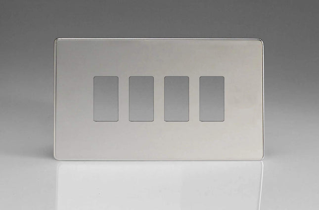 Varilight XDCPGY4S Screwless Polished Chrome 4 Gang PowerGrid Plate (Twin Plate)