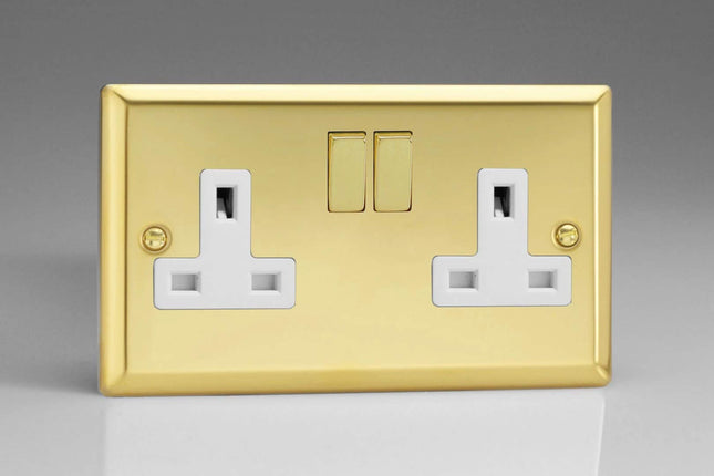 Varilight XV5DW 13A Switched Socket 2-Gang White Victorian Brass